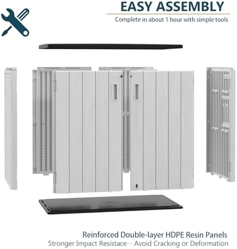 HOMSPARK Outdoor Storage Shed 37 Cu.Ft, All-Weather Resistant Resin Garden Sheds & Outdoor Storage Clearance with Floor, Double-Layer Plastic Tool Sheds for Patio, Garden & Lawn (Light Gray) - Image 5