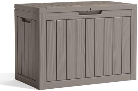 ROJIK Outdoor Storage Housing Deck Box - Waterproof Patio Furniture, Garden Tools, Cushions, Pool Accessories Storage Bench with Lockable Lid and Side Handles (Grey, 45 Gal) - Image 7