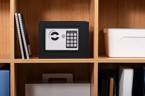 Small Electronic Safe Box With Digital Keypad & Keys - 9.05 x 6.7 x 6.7 Inches Wall Safe 0.23Cuft Mini Security Box for Coin Home Office Hotel Rooms Business Jewelry Gun (Black) - Image 4