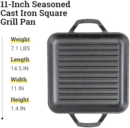 Lodge 11" Cast Iron Square Grill Pan - Chef Collection - Pre-Seasoned Cast Iron Pan - Versatile Cooking - Indoor & Outdoor Use - Incredible Heat Retention (Pack of 2) - Image 6