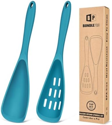 BUNDLEPRO Silicone Cooking Spoons for Nonstick Cookware, One-Piece, 2 Pack by BUNDLEPRO