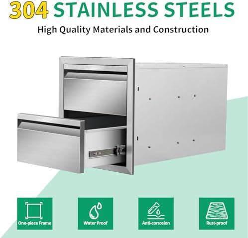 Outdoor Kitchen Drawers 14" W x 15" H x 23" D Stainless Steel Double Drawers with Hidden Handle for BBQ Island, Patio Grill Station & Outdoor Kitchen Cabinets - Image 3