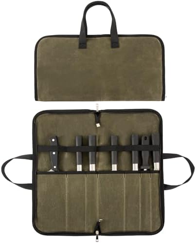 7 Slots Chefs Knife Roll Bag Cutlery Storage Case Men Army Green by QEES