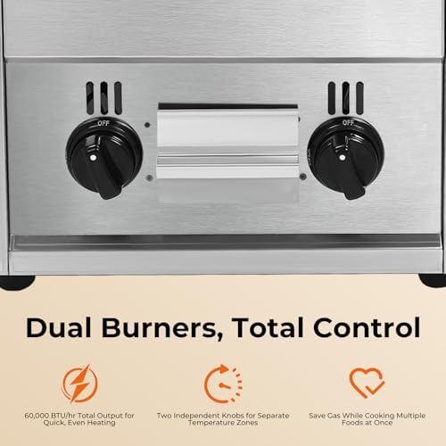 21" Gas Grill, 60TU/hr Commercial Countertop Gas Grill 2 Burner Gas Propane Flattop BBQ Stove Natural/Propane gas Radiant Char Broiler Grill with Adjustable Temperature for Garden Patio - Image 4