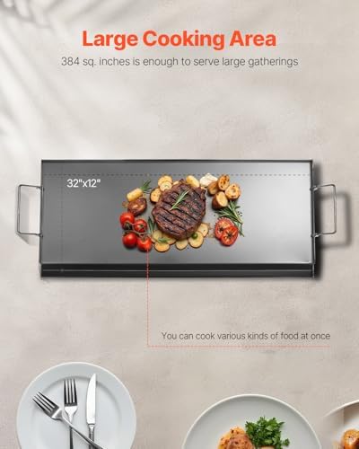VEVOR Carbon Steel Griddle, 32x14 inch Universal Flat Top Rectangular Plate, Gas Grill Griddle for BBQ Grill, Teppanyaki, Portable Family Cookware with Handle, for Camping Tailgating Party - Image 4