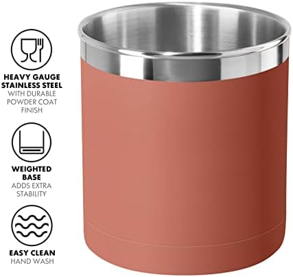 OGGI Stainless Steel Jumbo Utensil Holder - 7" Utensil Caddy, Weighted Base for Stability - Extra Large Utensil Crock and Countertop Utensil Organizer, Brick Red - Image 2