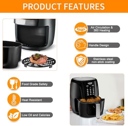 GWY Air Fryer Grill Pan for Gourmia GAF536 GAF556 GAF566 5QT Air Fryer, 8.8''×8.4'' Nonstick Air Fryer Replacement Tray Parts Rack Basket Accessories Grill Plate Crisper Plate with Rubber Bumpers - Image 4