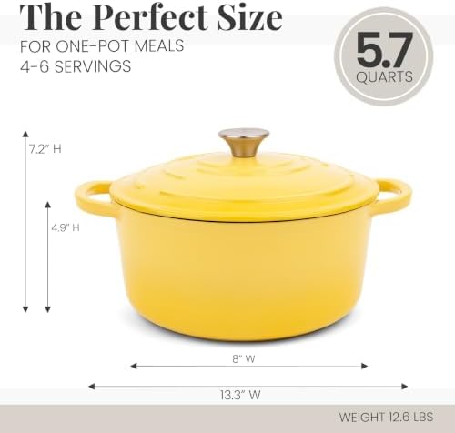 Larder & Vine 5.7 qt Enameled Cast Iron Dutch Oven Pot with Lid, Limoncello - Image 4