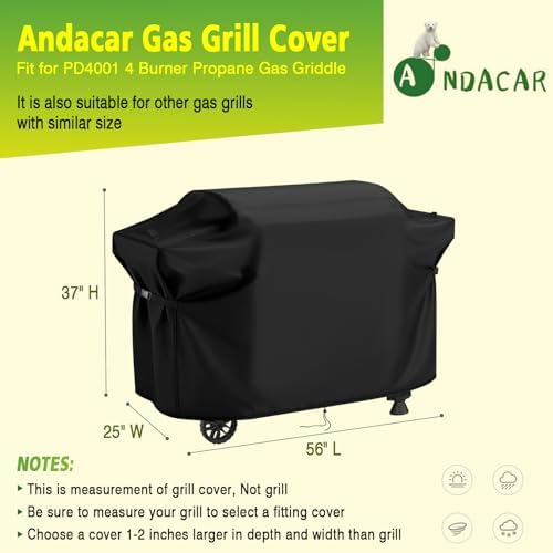 Grill Cover 56" for Royal Gourmet PD4001 4 Burner Propane Griddle - Image 2