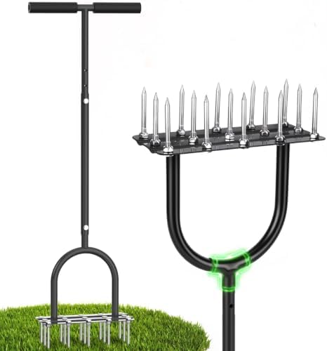 Lawn Aerator Tool, Heavy Duty Manual Grass Aerator for Lawn（Black） by TOPHDY