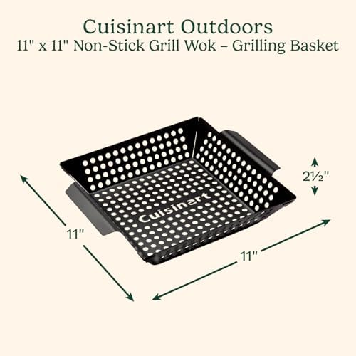 Cuisinart 11" x 11" Non-Stick Grill Wok, Perforated BBQ Grill Basket for Grilling Veggies, Meat & Stir-Fry, Outdoor Grilling Basket for Charcoal and Gas Grills (Pack of 6) - Image 2