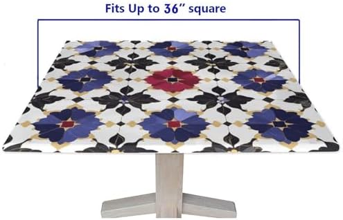 Elastic Tablecloth, Moroccan Trellis Pattern Printed on Oilproof Table Cover Square, Perfect for Meals Coffee Guest Dinners, Fit for 36" x 36" Square Tables - Image 5