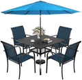 Incbruce 6 Pieces Paito Dining Set with Sky Blue Umbrella, Outdoor Metal Dining Set of 4 Textilene Chairs and Square Table with Umbrella Hole for Garden, Porch and Backyard (Blue) by Incbruce