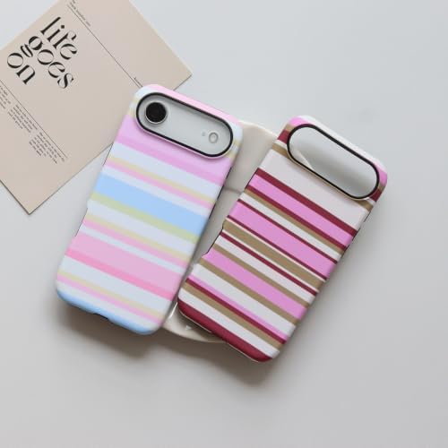 for iPhone Air Case, Magnetic Matte Frosted Dual-Layer Striped Phone Case for Women, Retro Aesthetic Cover Compatible with MagSafe Accessories - Pastel Dream - Image 5