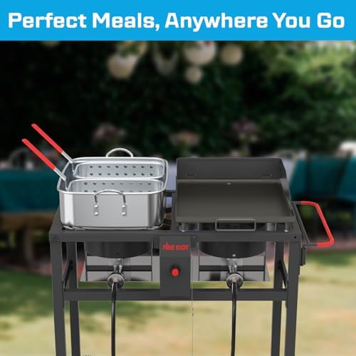 100,000BTU, Outdoor Propane Deep Fryer & Grill Griddle Combo, Double Burner - Image 5