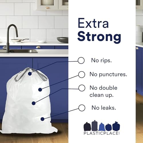 Plasticplace Trash Bags, Compatible with Simplehuman Code H, 8-9 Gallon Trash Can Liners, White Drawstring Garbage Bags, 100 Count Heavy Duty - Image 2