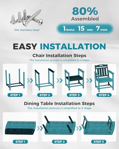 Ciokea HDPE Outdoor Patio Dining Table, All-Weather Furniture, Lake Blue - Image 6
