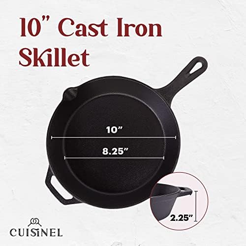 Cuisinel Cast Iron Skillet with Lid - 10"-Inch Pre-Seasoned Frying Pan + Glass Cover + Heat-Resistant Handle Holder - Indoor/Outdoor Use - Grill, Stove, Camp Firepit, Induction - Oven Safe Cookware - Image 4