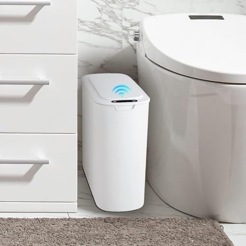 Cesun Automatic Small Bathroom Trash Can with Lid, 2.6 Gallon, White by Cesun