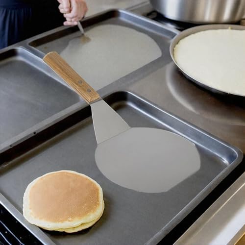 Extra-Large Stainless Steel Wide Spatula Turner Strong Wooden Handle - Dishwasher Safe Kitchen Utensil - Heavy Duty Oversized Metal Lifter Grilling, Cooking, Baking Cake & Cookies pancake spatula - Image 2