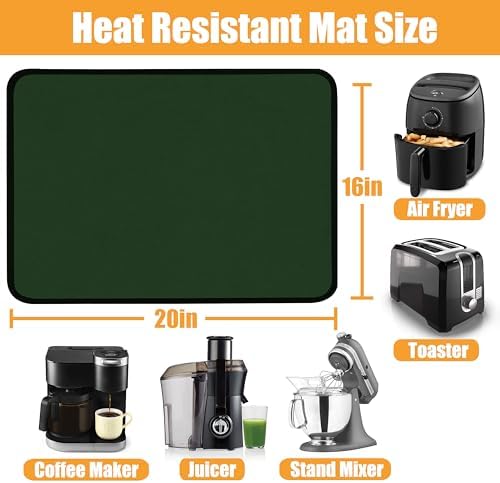 TOHONFOO Heat Resistant Mats for Countertop & Air Fryer, 20x16 in, Green - Image 3