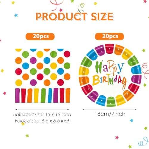 40Pcs Rainbow Polka Dot Happy Birthday Plates and Napkins Party Supplies - Image 2