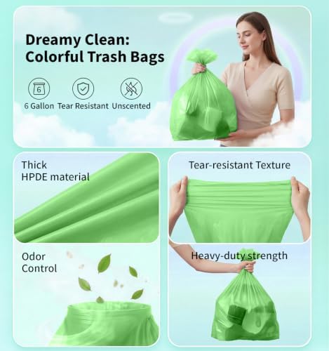 Medium 6 Gallon Trash Bags Unscented, 0.94 Mil, Green, 150 Count - Image 4