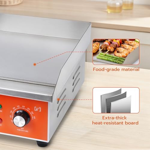15" Stainless Steel Electric Countertop Griddle,110V 1500W Adjustable Temperature Control Smokeless Non-Stick Teppanyaki Grill for Resturant, Indoor, Kitchen,Outdoor, Camping, Commercial (15.3 In) - Image 5