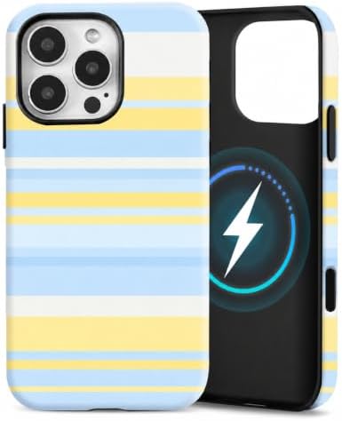 for iPhone 16 Pro Case, Magnetic Matte Frosted Dual-Layer Striped Phone Case for Women, Retro Aesthetic Cover Compatible with Mag Safe Accessories - Sea Salt Lemon by YKCZL