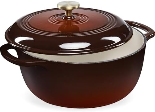 Best Choice Products 7.5 Quart Enamel Cast-Iron Round Dutch Oven, Family Style Heavy-Duty Pre-Seasoned Cookware for Home, Kitchen, Dining Room, Oven Safe w/Lid, Dual Handles - Chocolate Ganache by BestChoiceProducts