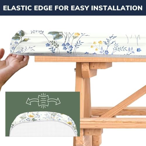 CAPSCEOLL Picnic Table Cover with Bench Covers 6ft - Blue Yellow Flowers - Image 3