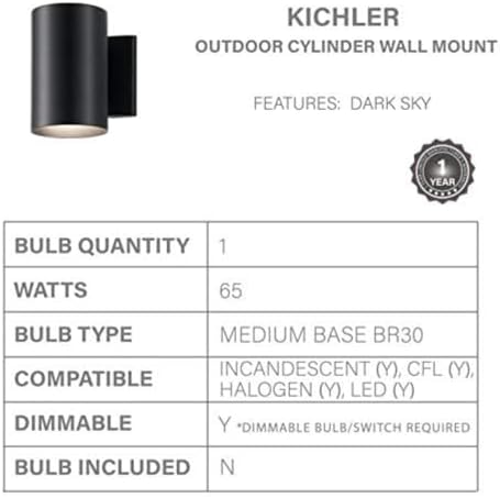 Kichler Cylinders Outdoor Wall Sconce Light, Black - Image 4