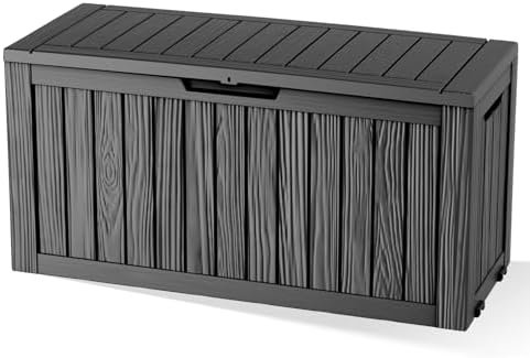 DRATO 90 Gallon Deck Boxes Outdoor Waterproof, Resin Large Lockable Storage Box with Lid, Outdoor Storage Bench Patio Cushions Furniture, Garden Tools, Pool Accessories (Black, 90 Gallon) by DRATOprovidesawarmandcozy