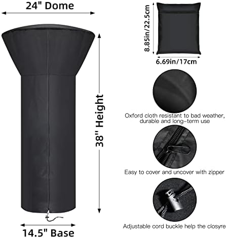 Patio Tabletop Heater Covers with Zipper and Storage Bag,Waterproof,Dustproof,Wind-Resistant,Sunlight-Resistant,Snow-Resistant,Black,38'' Height x 24" Dome x 14.5" Base - Image 3