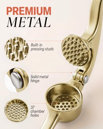 Zulay Kitchen Metal Garlic Press Garlic Mincer Tool Stainless Steel, Gold - Image 3