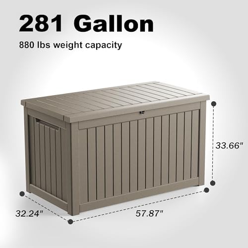 PatioZen 281 Gallon Large Resin Deck Box, Lockable Outdoor Storage Box for Patio Cushions Storage Furniture,Garden Tools, Pool Supplies, Weatherproof and UV Resistant (Grey) - Image 4