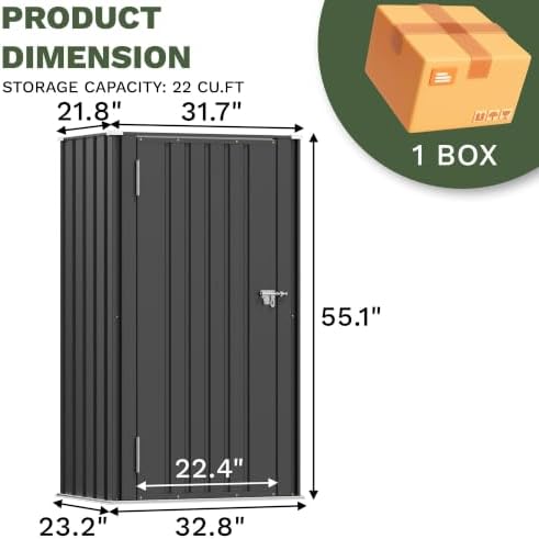Patiowell 22 Cuft Storage Shed, Metal Vertical Storage Cabinet, Black - Image 3