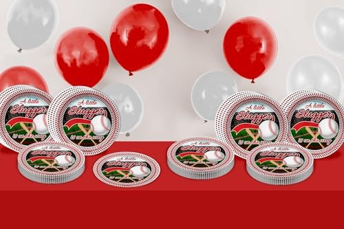 Birthday Galore Little Slugger on the Way Baby Shower - 32 Piece Disposable Party Supplies - Baseball Baby Shower Decorations - Round Party Plates - Large 9" Paper Plates In Bulk - Image 6
