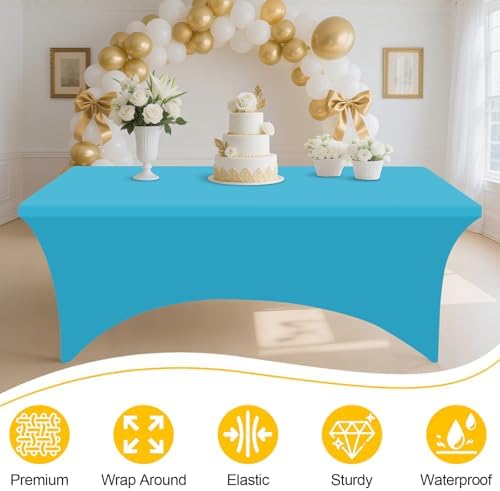 Smiry 2 Pack Spandex Table Cloth 8FT, Elastic Fitted Blue Mist Tablecloth - Image 3