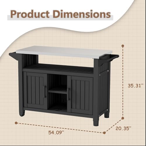 EasyUp Outdoor Storage Cabinet,Patio Storage Table, Bar Table with Wheels,Outdoor Bar Cart for Patio, Poolside and Backyard,Classic Black - Image 3