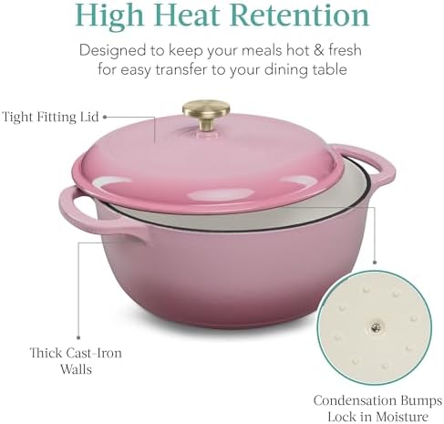 Best Choice Products 6 Quart Enamel Cast-Iron Round Dutch Oven, Family Style Heavy-Duty Pre-Seasoned Cookware for Home, Kitchen, Dining Room, Oven Safe w/Lid, Dual Handles - Pink Champagne - Image 5