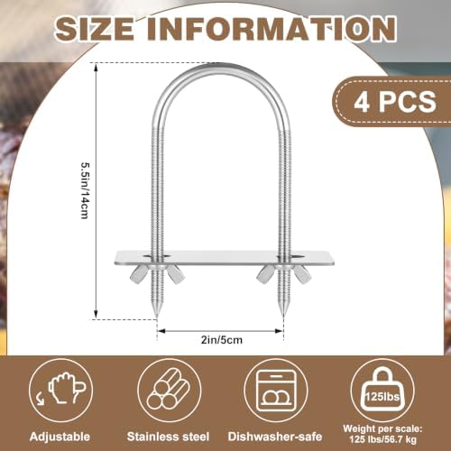 4 Pcs Steel Rotisserie Fork U Bolt Adjustable Spit Rod, 5.5" L - Image 2