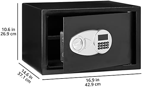 Amazon Basics Steel Security Safe and Lock Box with Digital Keypad, Easy to Use, Removable Shelf, Secure Cash, Jewelry, Documents, Black, 1.2 Cubic Feet, 16.9-x-14.6-x-10.6-inches (WxDxH) - Image 2