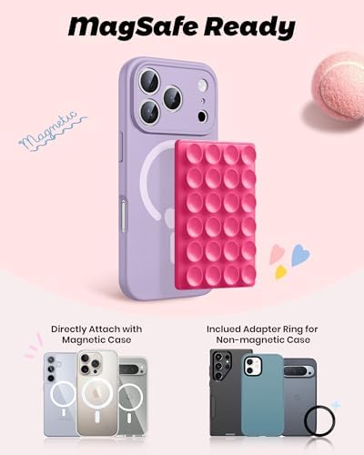 amBand Magnetic Suction Phone Mount for MagSafe Case, Silicone Sticky Grip Secure Holder for iPhone, Hands-Free Taking Photo/Recording Video/Live Streaming for Instagram Influencer/Creator, Hot Pink - Image 2