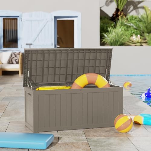 Outdoor Storage Box, 270 Gallon Waterproof Deck Box, Super-Sized Gas-Spring Resin Trunk for Large Seat Pillows, Heavy-Duty Lockable Backyard Storage Sofa, Garden Lawn, Grey - Image 5