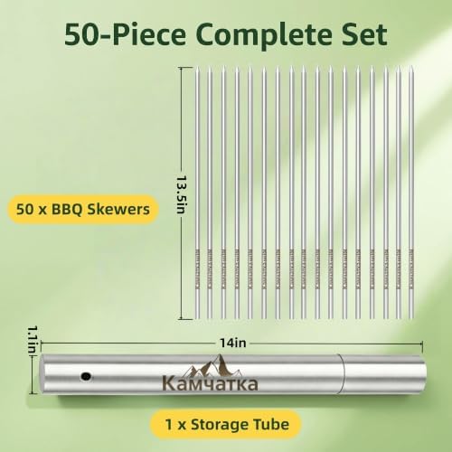 50 Pack 13.5 Inch Stainless Steel BBQ Skewers - Image 2