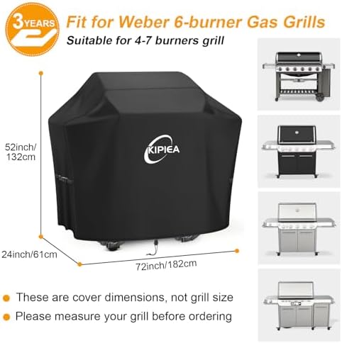 Kipiea 600D Heavy Duty Gas Grill Cover for Weber Genesis II 600 Series & Summit FS38 / FS38X Grills, 72-Inch Waterproof BBQ Cover with Windproof Buckles, UV Resistant, No Tear, No Fading - Image 2