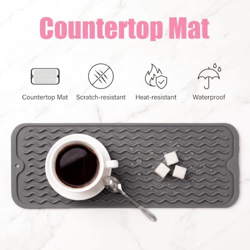 MicoYang Silicone Dish Drying Mat for Multiple Usage,Easy clean,Eco-friendly,Heat-resistant Silicone Mat for Kitchen Counter,Sink,Bar,Bottle,or Cup Grey M 17 inches x 6 inches - Image 3