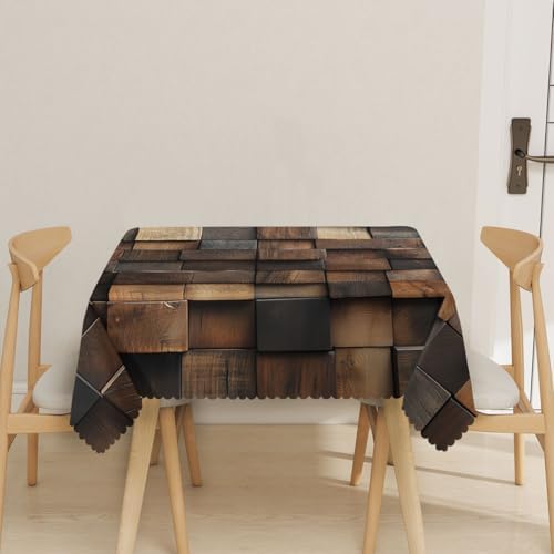 Vintage Wooden Tablecloth 54x54 Inch Square Modern Rustic Wood Farmhouse Tablecloths Polyester Table Cloth for Holiday Parties Kitchen Dining Indoor Outdoor - Image 2