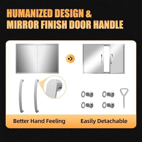 Outdoor Kitchen Doors 33W x 23H Inch, Double BBQ Access Doors 304 Stainless Steel for Outdoor Kitchen Cabinet Grill Station or BBQ Island - Image 4